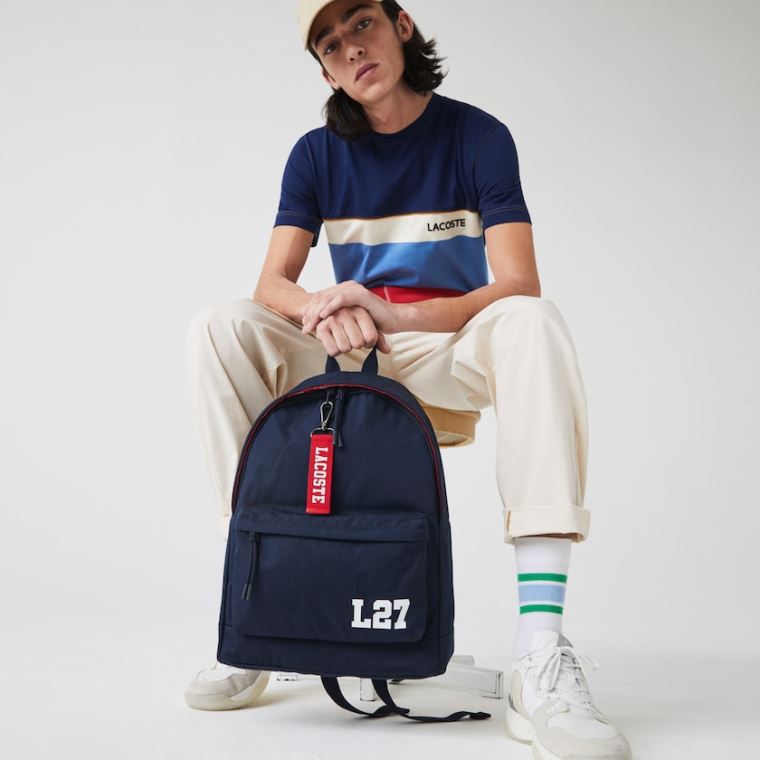 Lacoste Neocroc L27 Lettered Canvas Backpack Mørkeblå Rød | zPtxC7eu