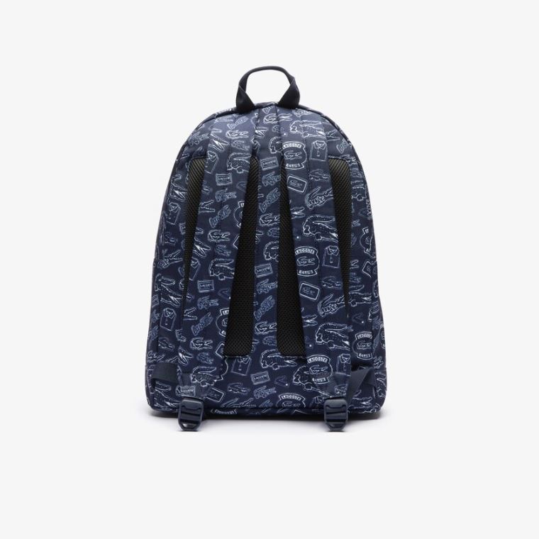 Lacoste Neocroc Pattern Canvas Backpack Mørkeblå Blå Hvide | df9dlELv