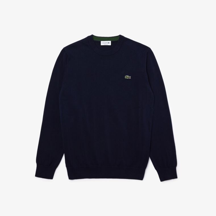 Lacoste Organic Bomulds Crew Neck Sweater Mørkeblå Blå | vjp4sx7U