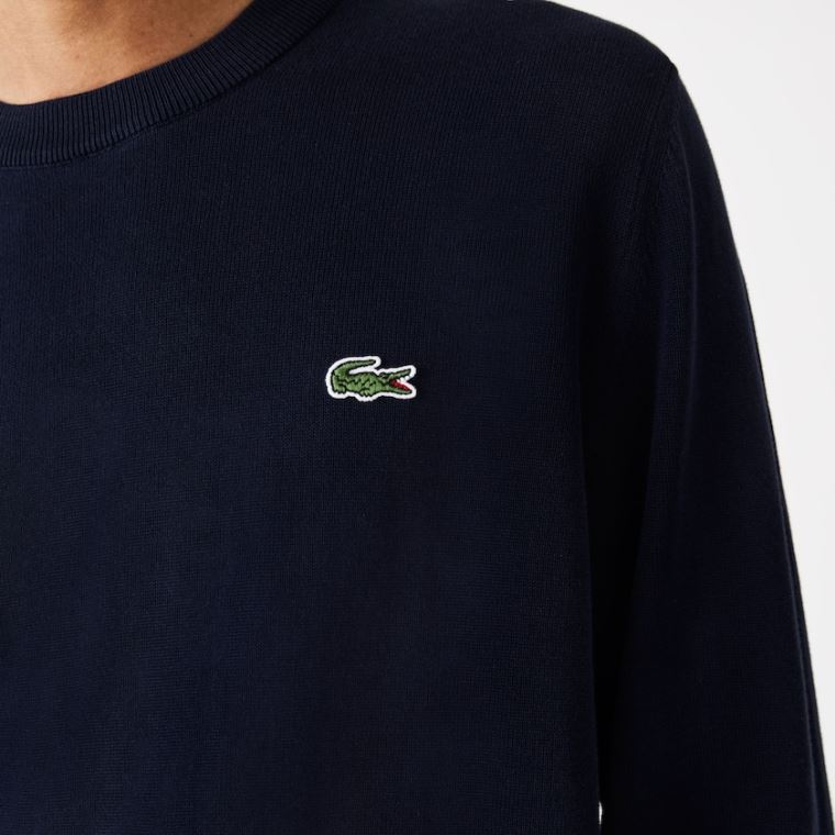 Lacoste Organic Bomulds Crew Neck Sweater Mørkeblå Blå | vjp4sx7U