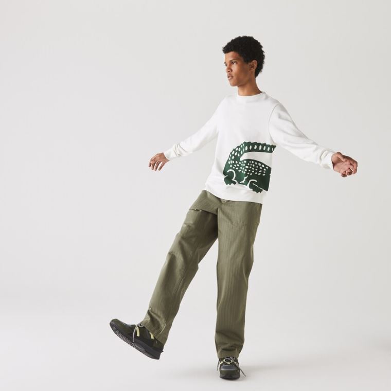 Lacoste Oversize Croc Crew Neck Bomulds Sweatshirt Hvide | iRJ8rXrK