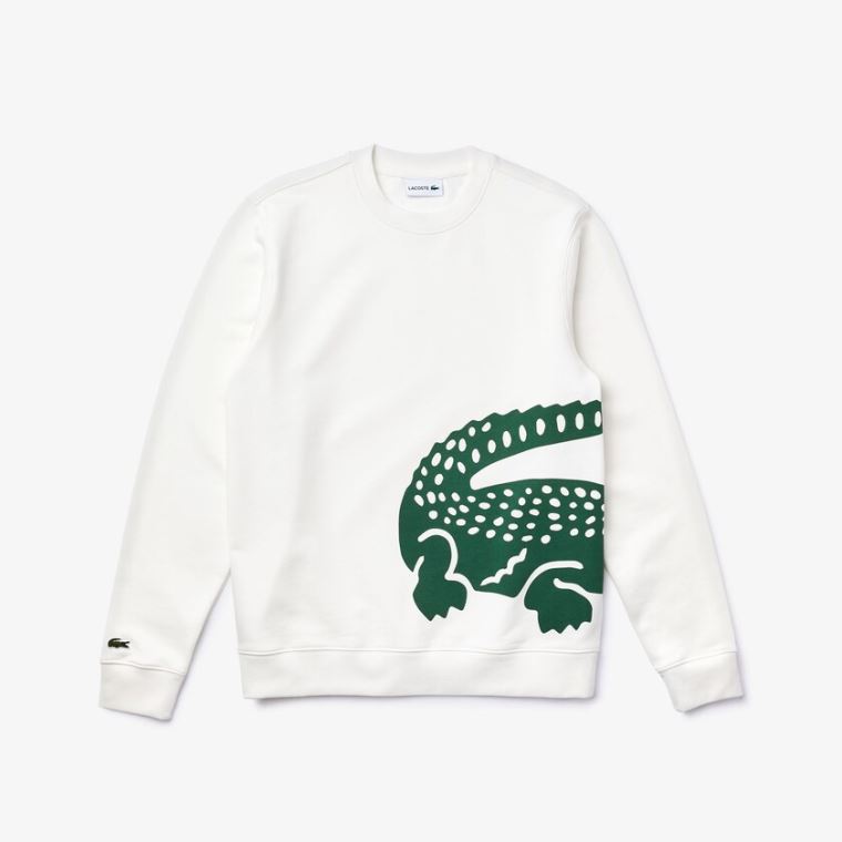 Lacoste Oversize Croc Crew Neck Bomulds Sweatshirt Hvide | iRJ8rXrK