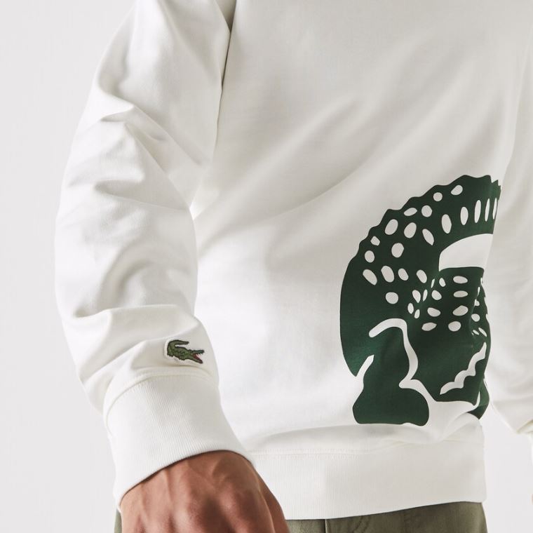 Lacoste Oversize Croc Crew Neck Bomulds Sweatshirt Hvide | iRJ8rXrK