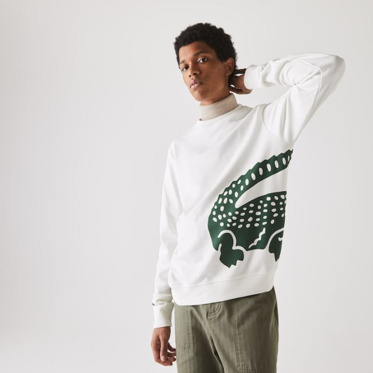 Lacoste Oversize Croc Crew Neck Bomulds Sweatshirt Hvide | iRJ8rXrK