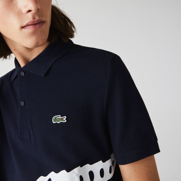 Lacoste Oversized Crocodile Print Polo Shirt Mørkeblå Blå | nmpLW2wG