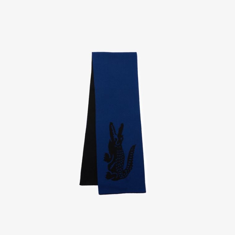 Lacoste Oversized Crocodile Rectangular Wool Scarf Sort Blå | oFhG0ieZ