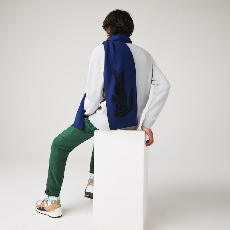 Lacoste Oversized Crocodile Rectangular Wool Scarf Sort Blå | oFhG0ieZ