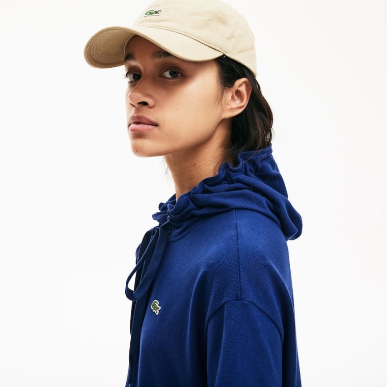 Lacoste Oversized Hætte Organic Bomulds Piqué Polo Kjole Mørkeblå Blå | xH02St1V