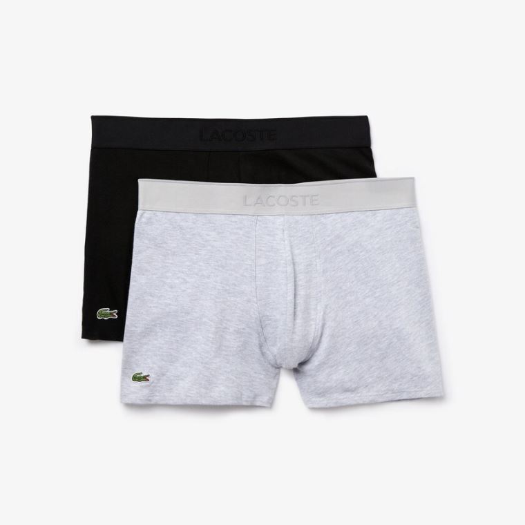 Lacoste Pack Of 2 Piqué Boxer Briefs L.12.12 Sort Grå | BMoUPboO