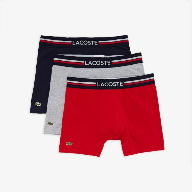 Lacoste Pack Of 3 Casual Boxers Mørkeblå Blå Grå Rød | 8hrg3Nfv