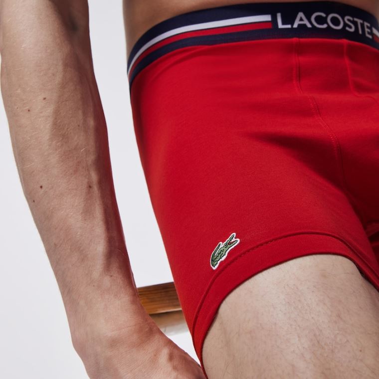 Lacoste Pack Of 3 Casual Boxers Mørkeblå Blå Grå Rød | 8hrg3Nfv