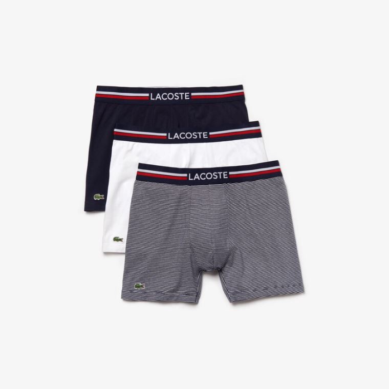 Lacoste Pack Of 3 Casual Long Boxers Mørkeblå Blå Hvide | HoNL7tLG