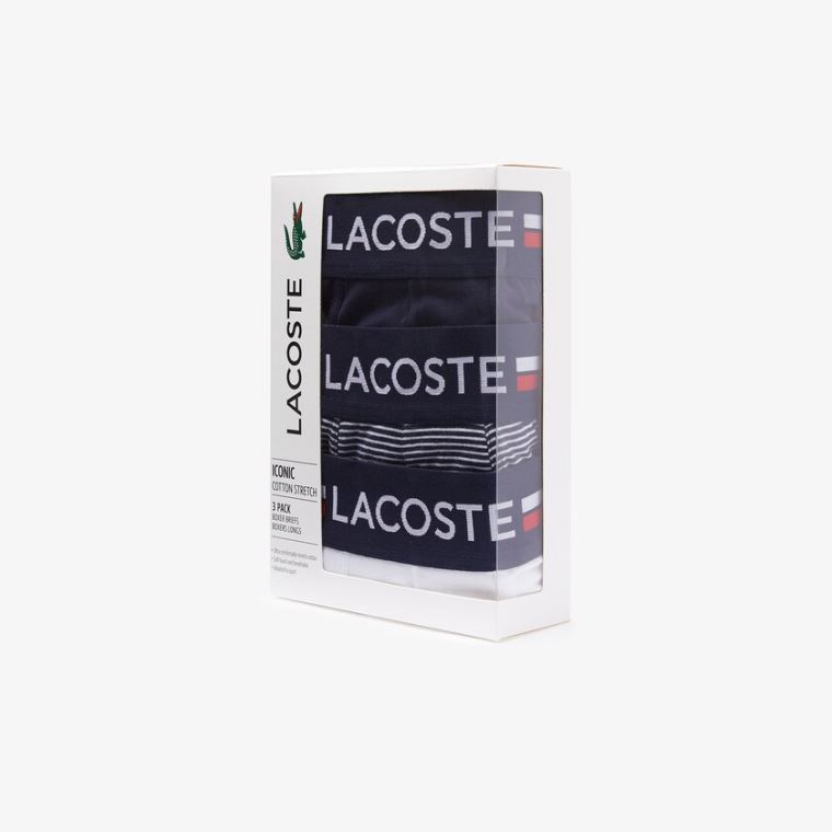 Lacoste Pack Of 3 Casual Long Boxers Mørkeblå Blå Hvide | HoNL7tLG