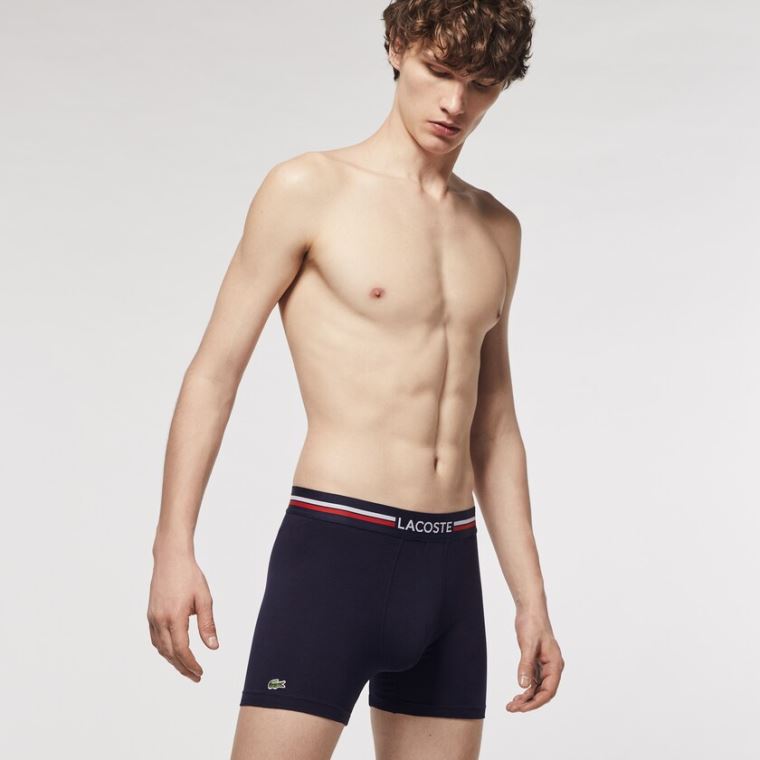 Lacoste Pack Of 3 Casual Long Boxers Mørkeblå Blå Hvide | HoNL7tLG