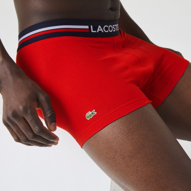 Lacoste Pack Of 3 Iconic Boxer Briefs With Three-Tone Waistband Mørkeblå Blå Grå Rød | LvwwCaDO