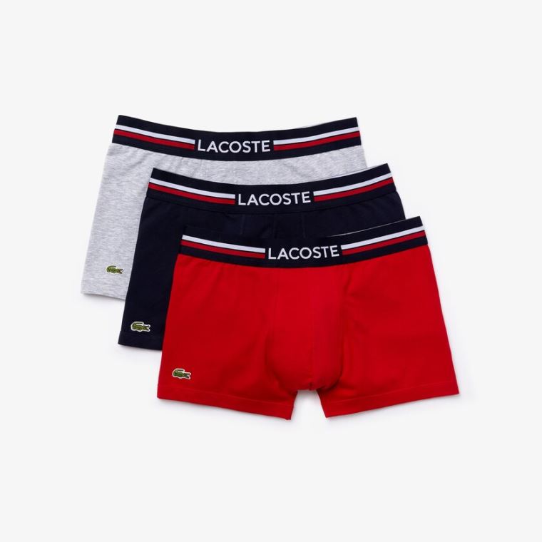 Lacoste Pack Of 3 Iconic Boxer Briefs With Three-Tone Waistband Mørkeblå Blå Grå Rød | LvwwCaDO