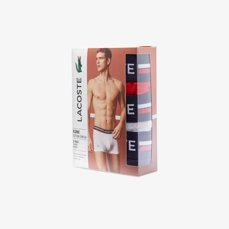 Lacoste Pack Of 3 Iconic Boxer Briefs With Three-Tone Waistband Mørkeblå Blå Grå Rød | LvwwCaDO