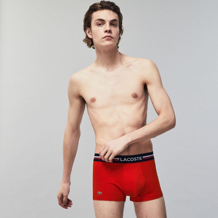 Lacoste Pack Of 3 Iconic Boxer Briefs With Three-Tone Waistband Mørkeblå Blå Grå Rød | LvwwCaDO