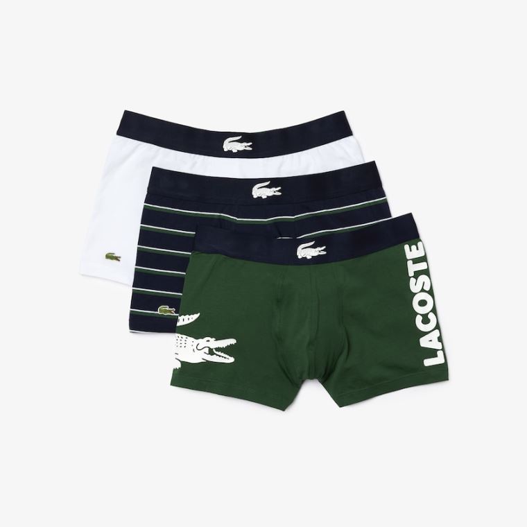 Lacoste Pack of 3 Casual Boxer Briefs Grøn Mørkeblå Blå Hvide | RezVDPdk