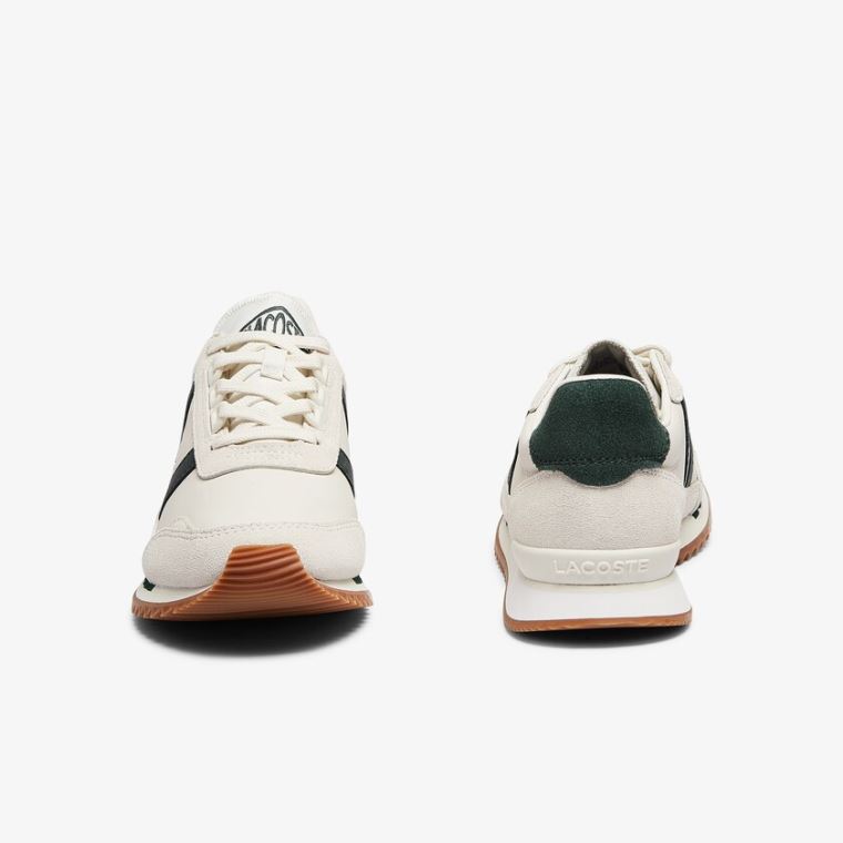 Lacoste Partner Retro Læder Sneakers Beige Grøn | az6irFpV