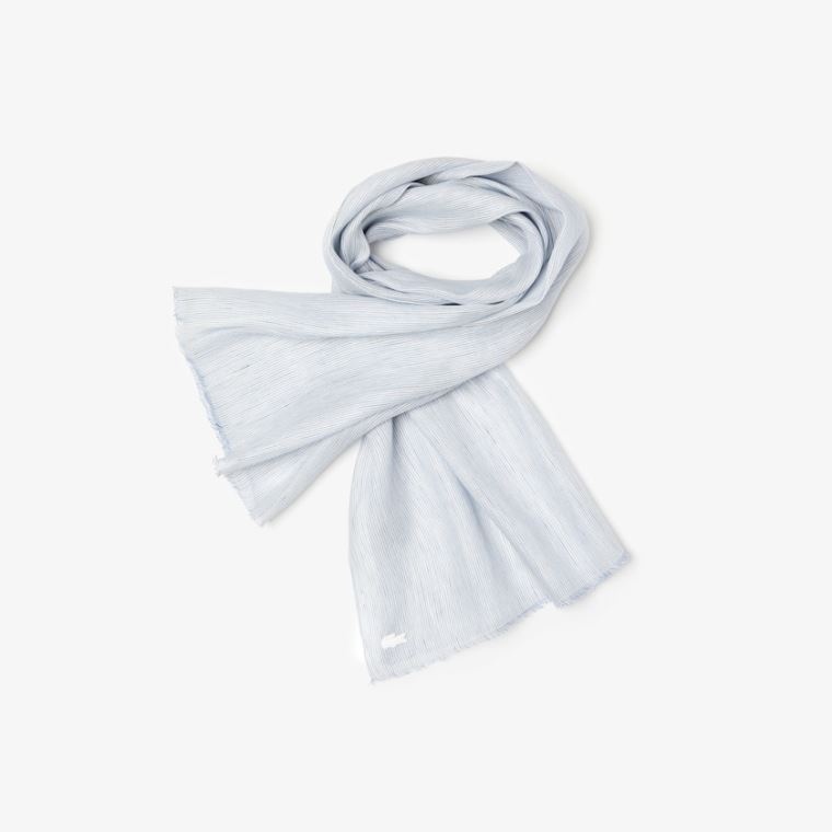 Lacoste Pinstriped Bomulds-Linen Scarf Lyseblå Hvide Mørkeblå Blå | brhOCB41