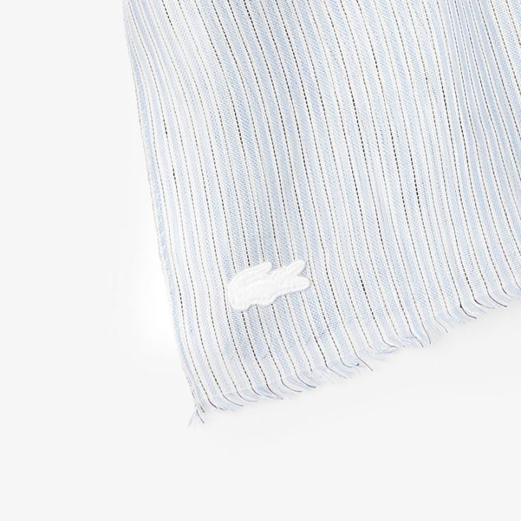 Lacoste Pinstriped Bomulds-Linen Scarf Lyseblå Hvide Mørkeblå Blå | brhOCB41