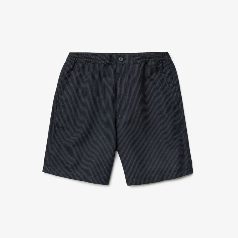 Lacoste Pinstriped Linen- Blend Bermuda Shorts Mørkeblå Blå Hvide | AYSLk1wU