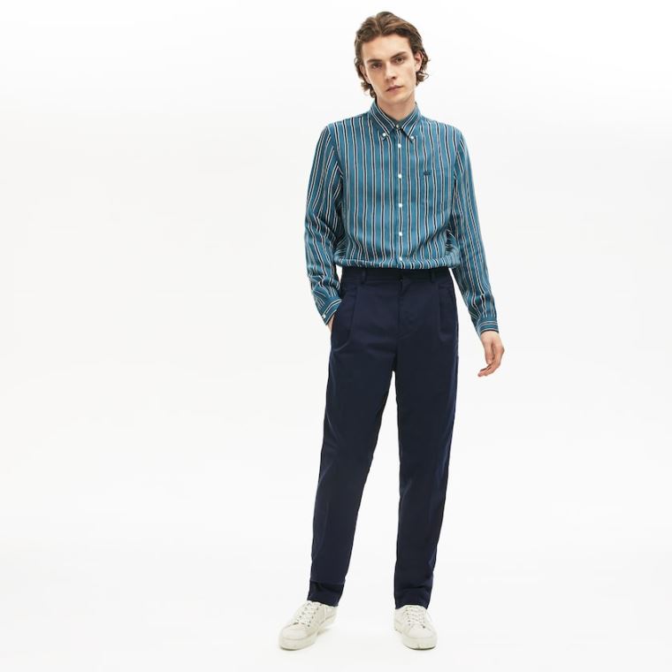 Lacoste Pleat-Front Twill Chinos Mørkeblå Blå | iXUZX2te