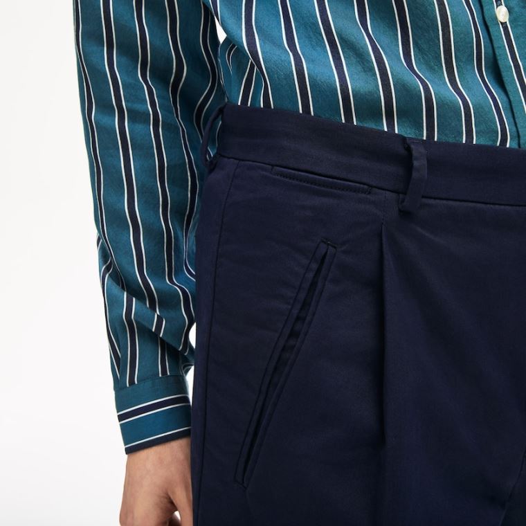 Lacoste Pleat-Front Twill Chinos Mørkeblå Blå | iXUZX2te