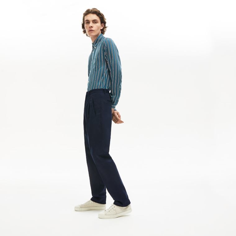 Lacoste Pleat-Front Twill Chinos Mørkeblå Blå | iXUZX2te