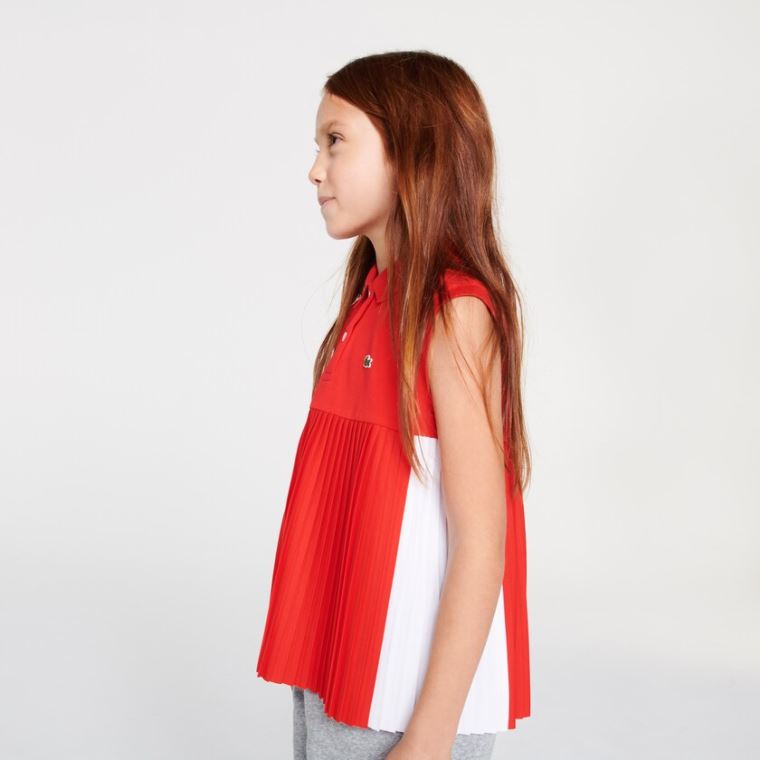 Lacoste Pleated Bomulds Polo Rød Hvide | xYNfA9zj