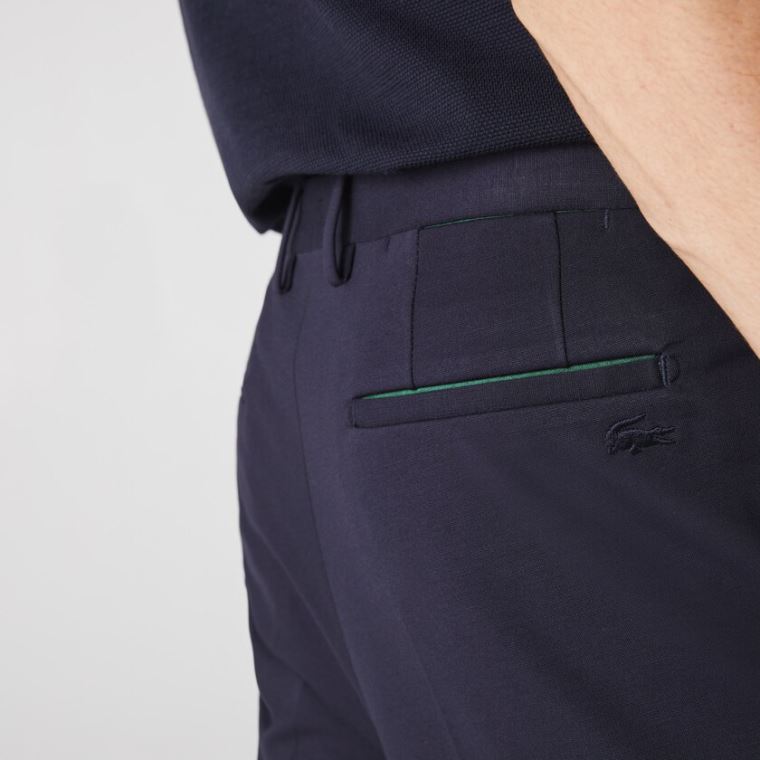 Lacoste Pleated Stretch Chino Pants Mørkeblå Blå | b2J6uDZi