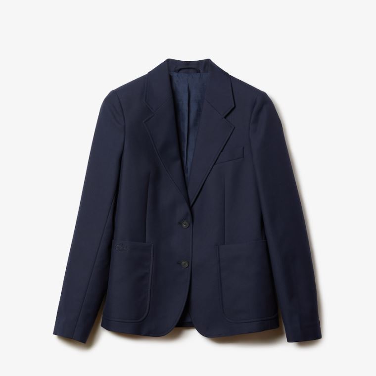 Lacoste Pocketed Bomulds And Wool Straight Fit Blazer Mørkeblå Blå | SpfslYxb