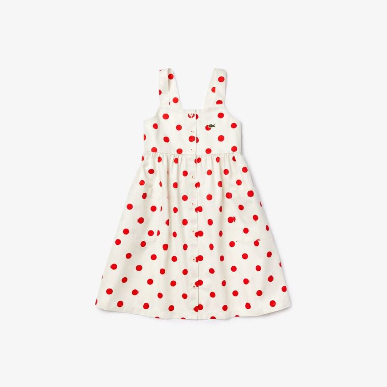 Lacoste Polka Dot Cross-back Kjole Hvide Rød | XwmVMJIA