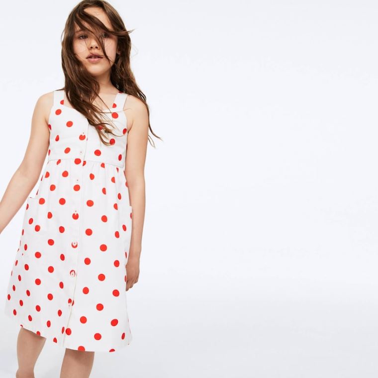 Lacoste Polka Dot Cross-back Kjole Hvide Rød | XwmVMJIA