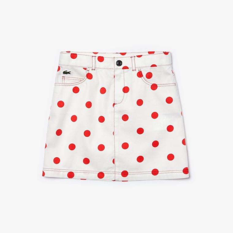 Lacoste Polka Dot Gabardine Skirt Hvide Rød | HOh6eKEV