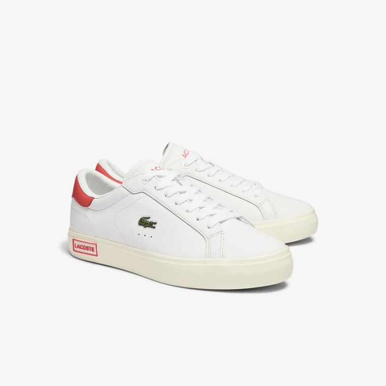 Lacoste Powercourt Læder Popped Heal Sneakers Hvide Beige | LHkPfSXu