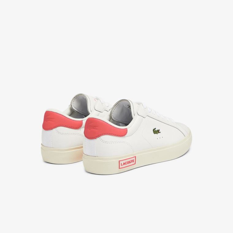 Lacoste Powercourt Læder Popped Heal Sneakers Hvide Beige | LHkPfSXu