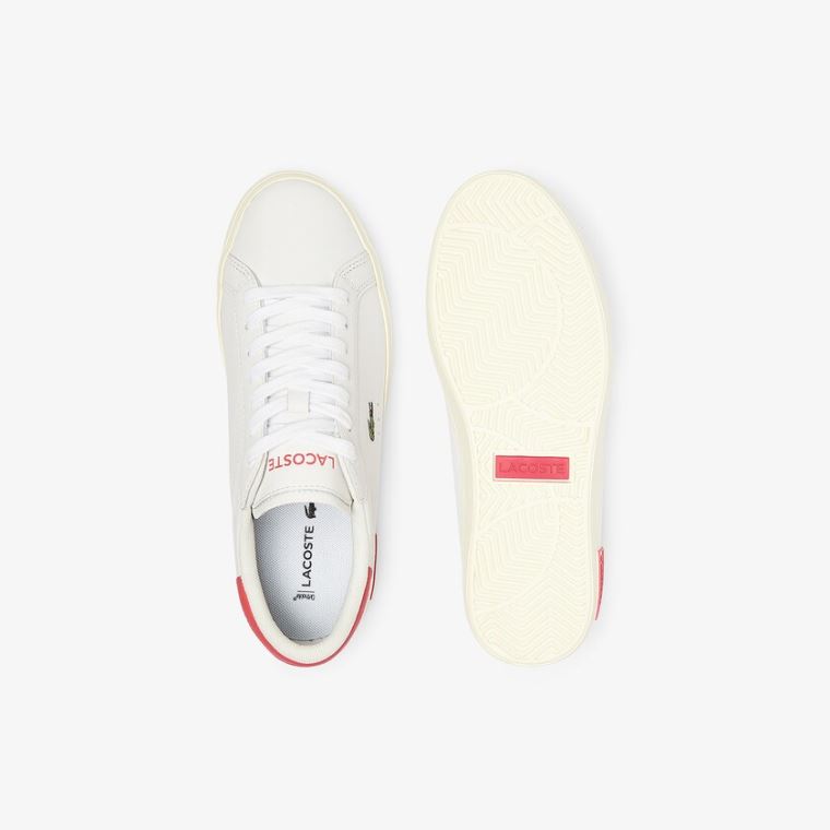 Lacoste Powercourt Læder Popped Heal Sneakers Hvide Beige | LHkPfSXu