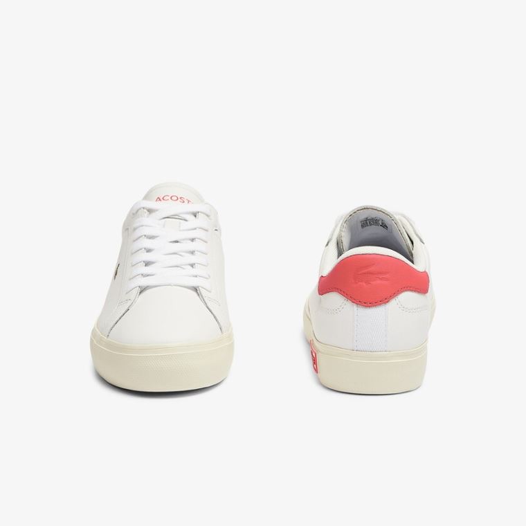 Lacoste Powercourt Læder Popped Heal Sneakers Hvide Beige | LHkPfSXu