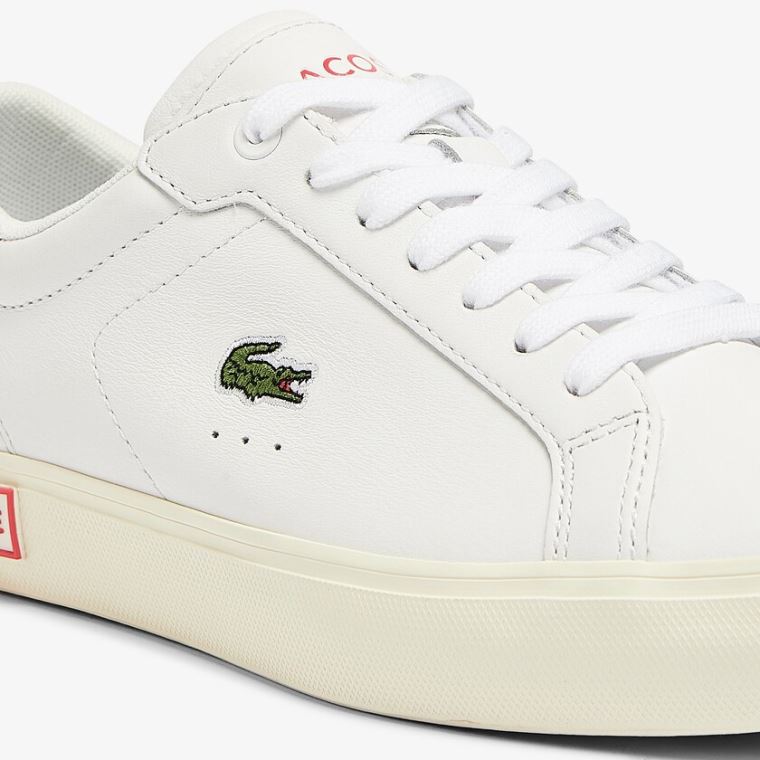 Lacoste Powercourt Læder Popped Heal Sneakers Hvide Beige | LHkPfSXu