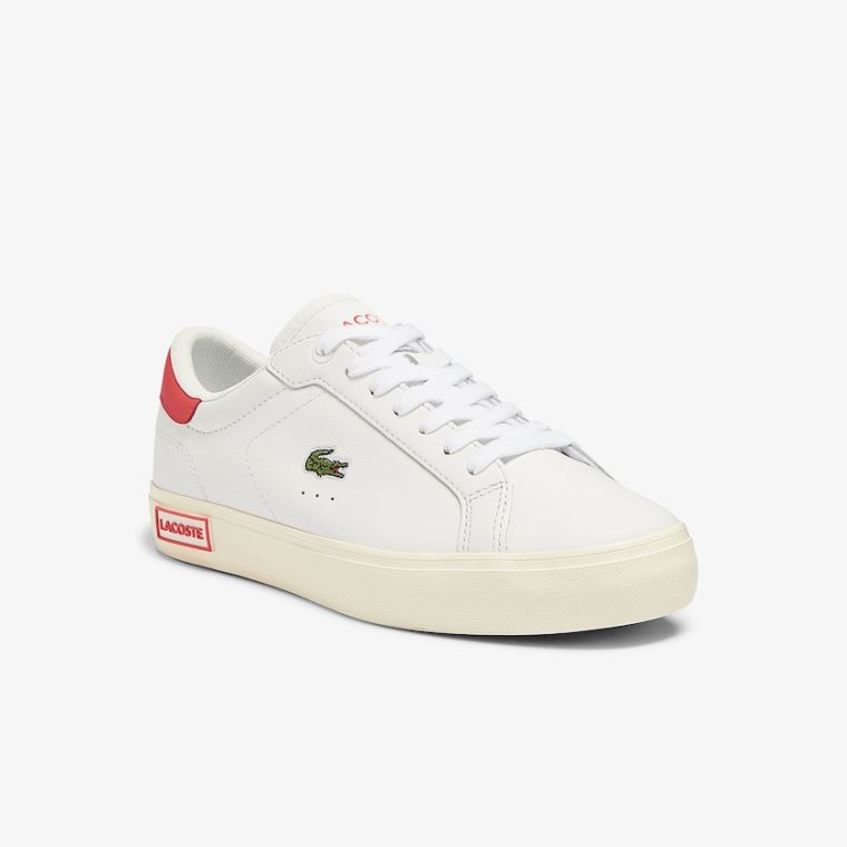 Lacoste Powercourt Læder Popped Heal Sneakers Hvide Beige | LHkPfSXu