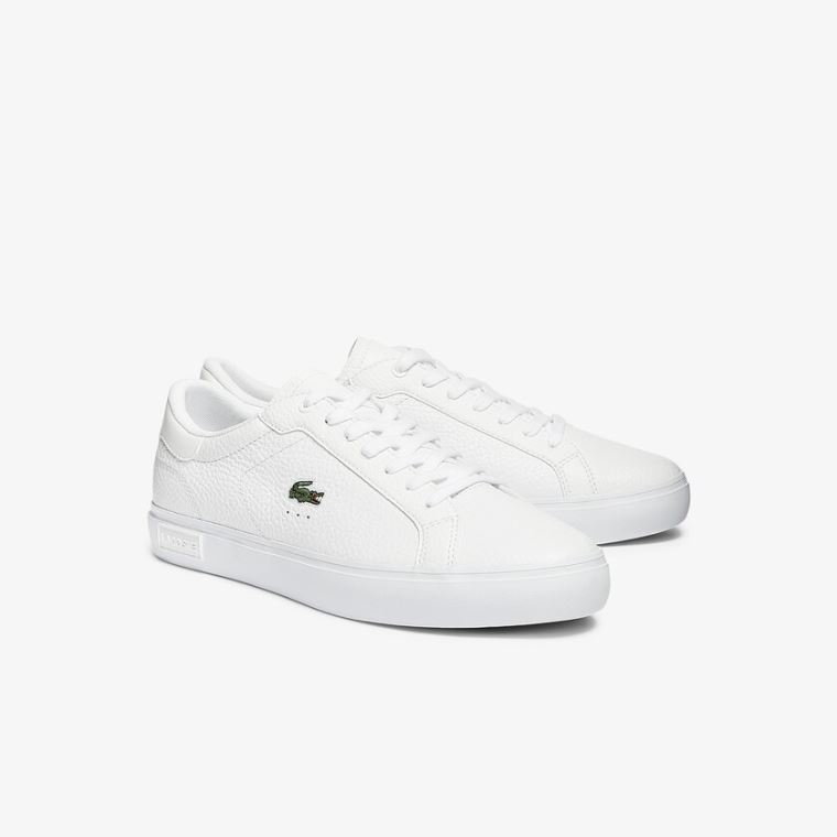 Lacoste Powercourt Læder Sneakers Hvide | LLGZQXW4