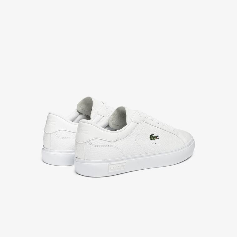 Lacoste Powercourt Læder Sneakers Hvide | LLGZQXW4