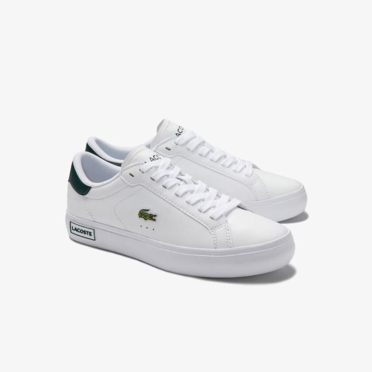 Lacoste Powercourt Læder Sneakers Hvide Mørkegrøn | TDSEeY6W