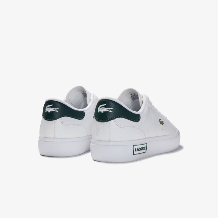 Lacoste Powercourt Læder Sneakers Hvide Mørkegrøn | TDSEeY6W