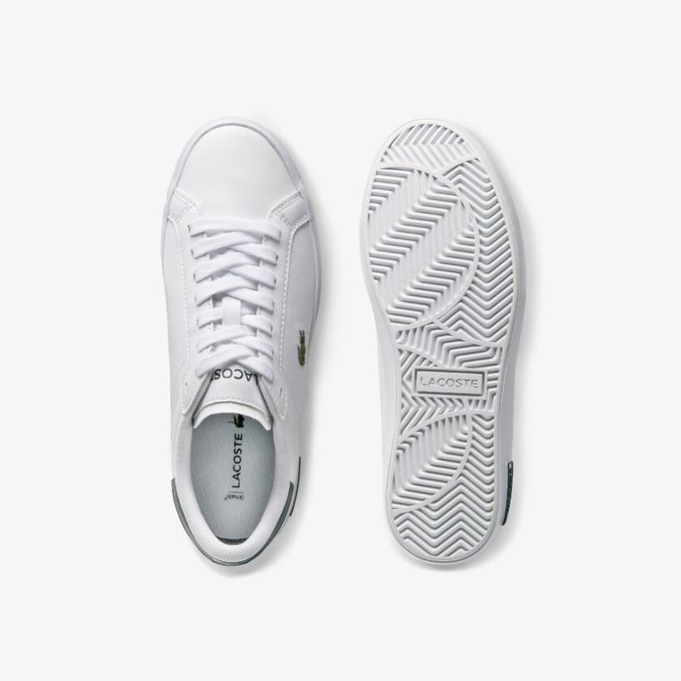 Lacoste Powercourt Læder Sneakers Hvide Mørkegrøn | TDSEeY6W