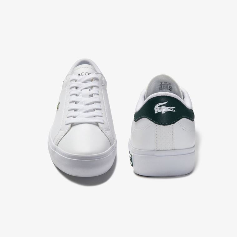 Lacoste Powercourt Læder Sneakers Hvide Mørkegrøn | TDSEeY6W