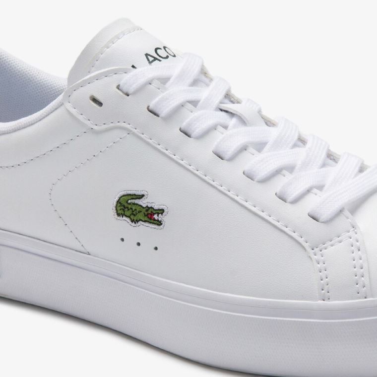 Lacoste Powercourt Læder Sneakers Hvide Mørkegrøn | TDSEeY6W