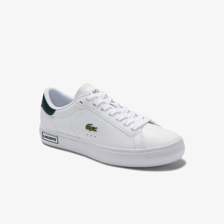 Lacoste Powercourt Læder Sneakers Hvide Mørkegrøn | TDSEeY6W